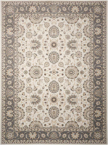Close-up of the Nourison Persian Crown Ivory/Grey area rug, showcasing its floral Persian pattern and grey border.