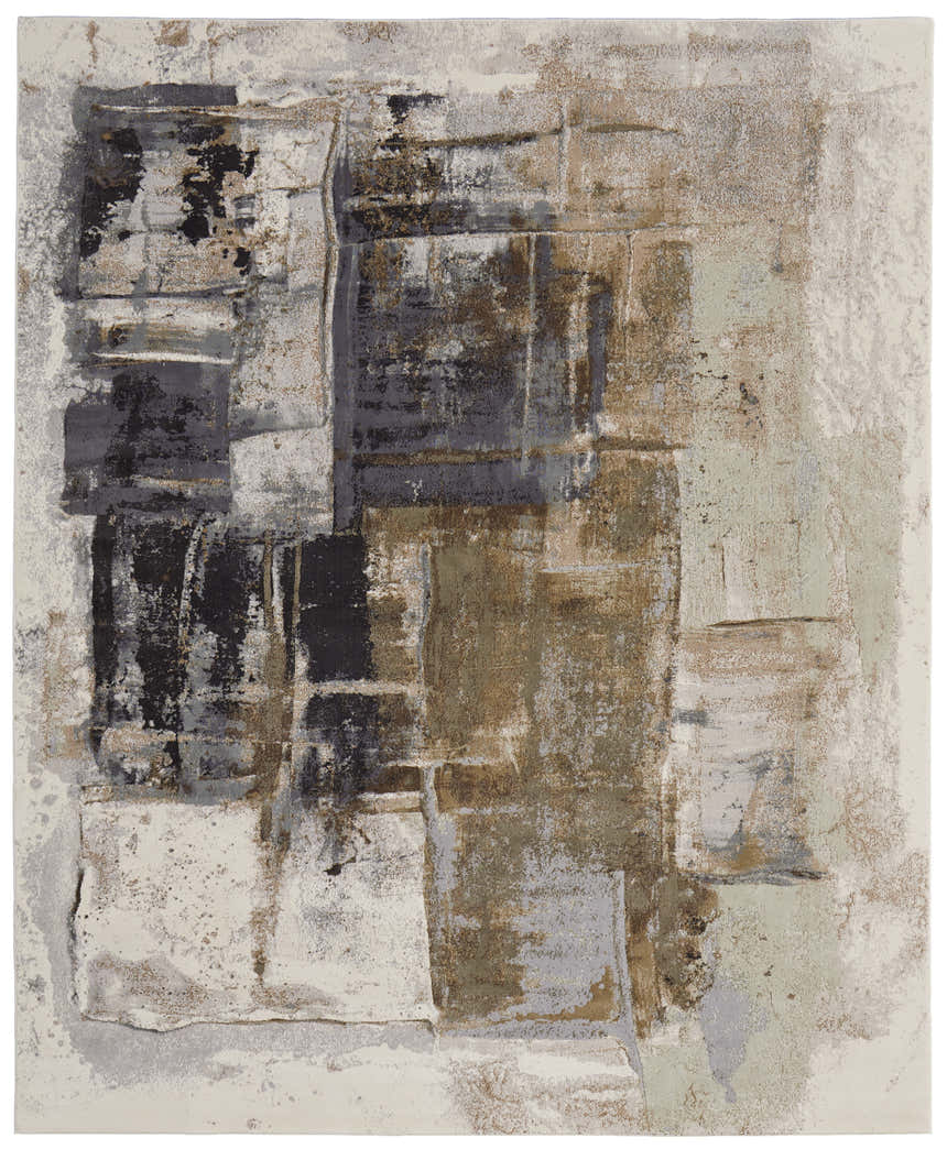 Abstract Feizy Clio rug with watercolor design in brown, gray, and black tones. Design-Rectangle
