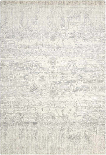 Close-up of Nourison Twilight Ivory Vintage rug. Chestnut accents, wool and luxcelle texture, machine-made vintage design.