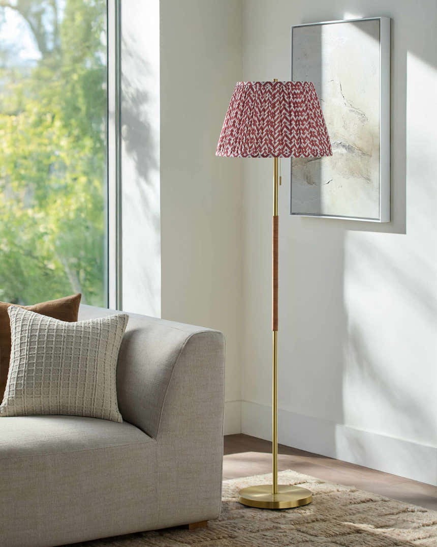 Red Traditional Floor Lamp with linen details for living rooms or reading corners