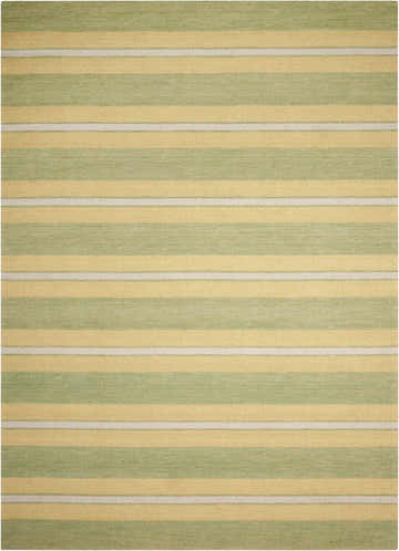 Barclay Butera Oxford Chesapeake rug with green, yellow, and white stripes. Handmade wool rug.