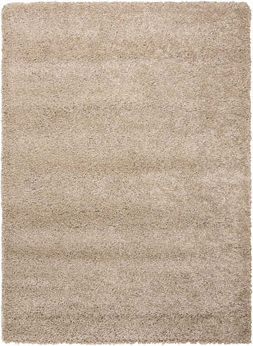 Close-up of a plush Nourison Amore Oyster Shag rug. Soft, dense pile in a neutral beige oyster color.