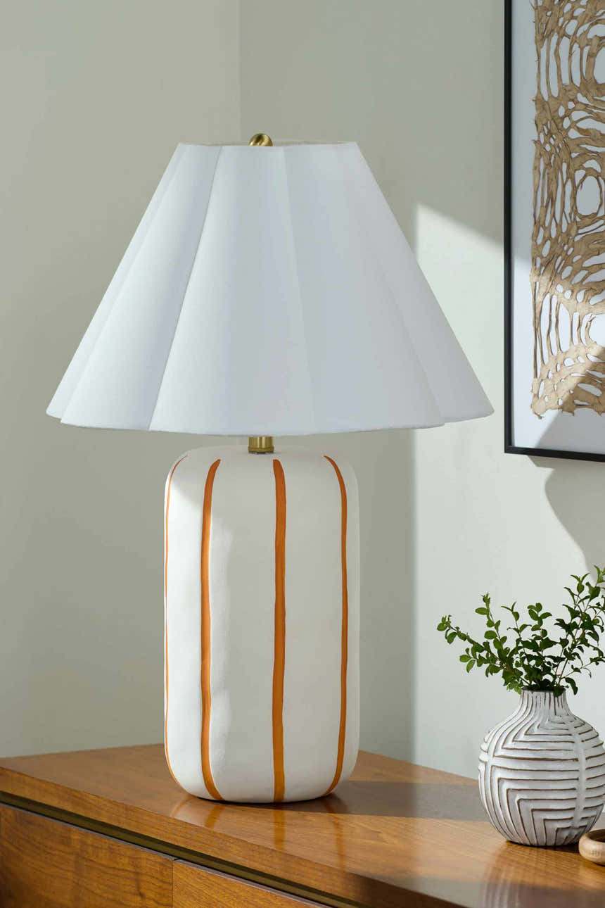 Soft Orange Traditional Table Lamp with linen details for bedside or console tables
