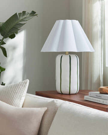 Striped Ceramic Table Lamp with Pleated Shade
