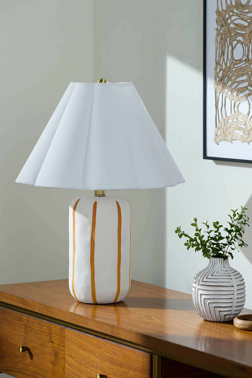 Warm Light Gray Traditional Table Lamp with linen details for bedside or console tables