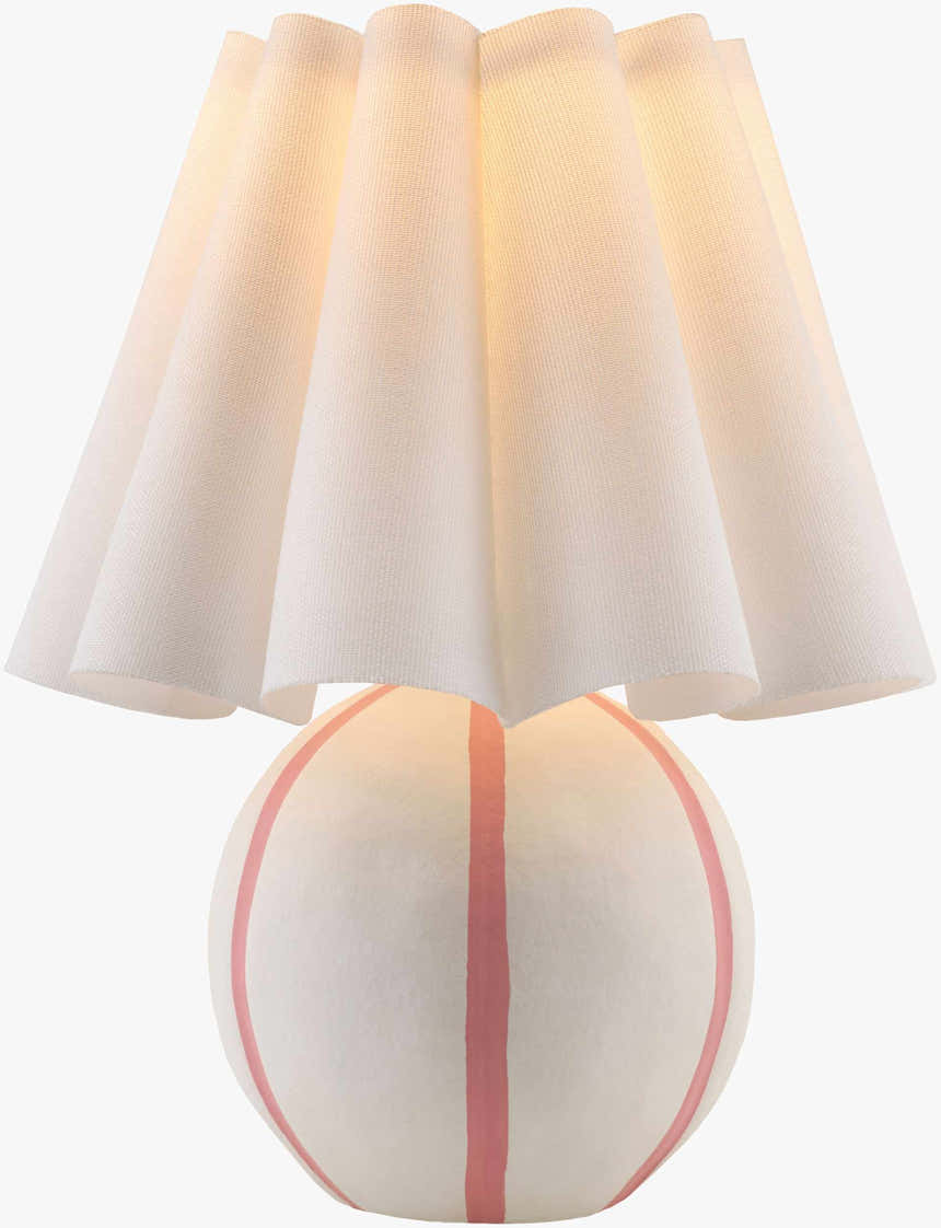 Pink Striped Round Table Lamp with Wavy Linen Shade