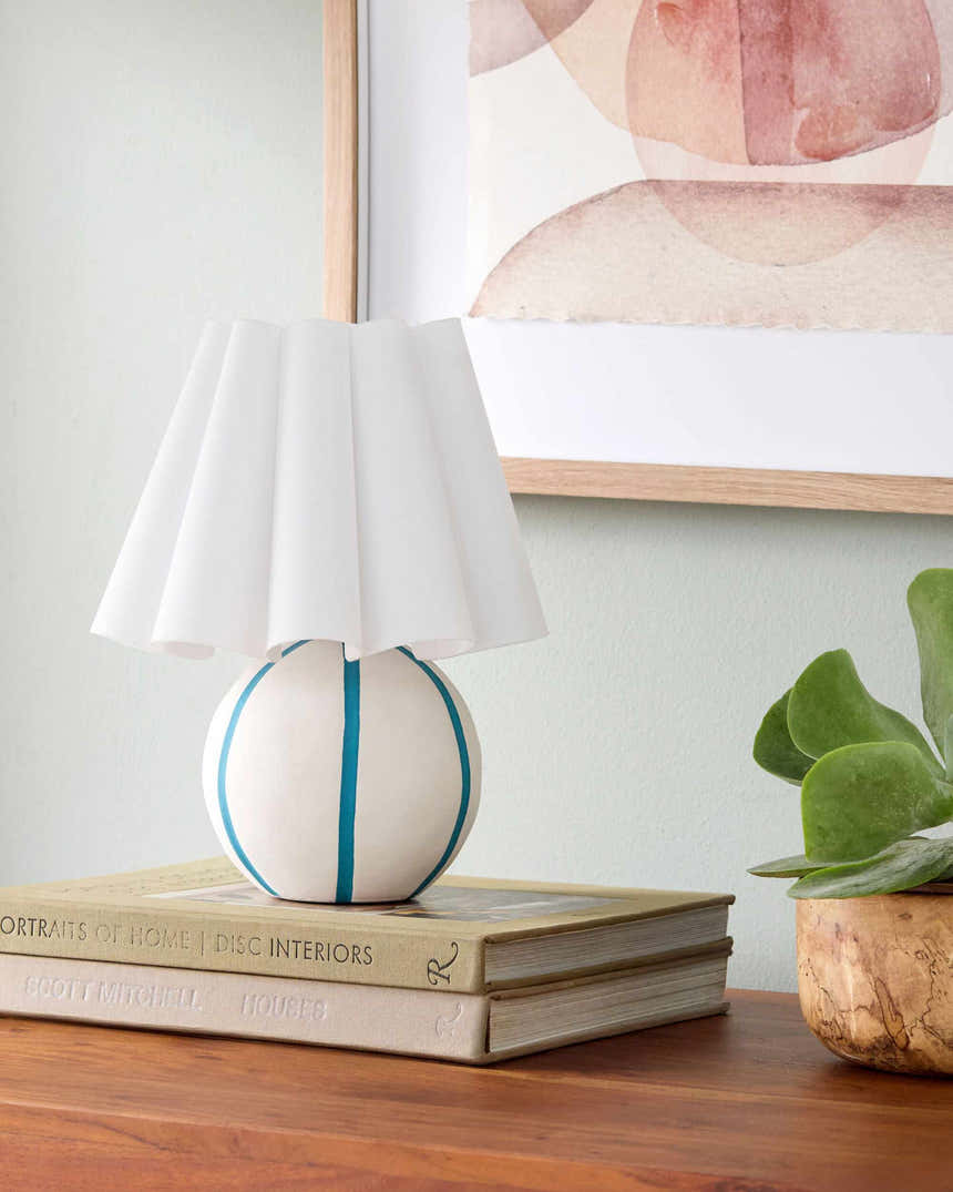 Rich White Traditional Table Lamp with linen details for bedside or console tables