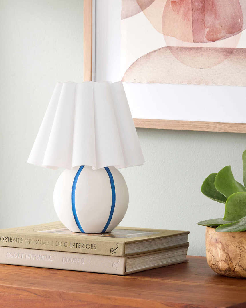 Aqua Blue Traditional Table Lamp with linen details for bedside or console tables
