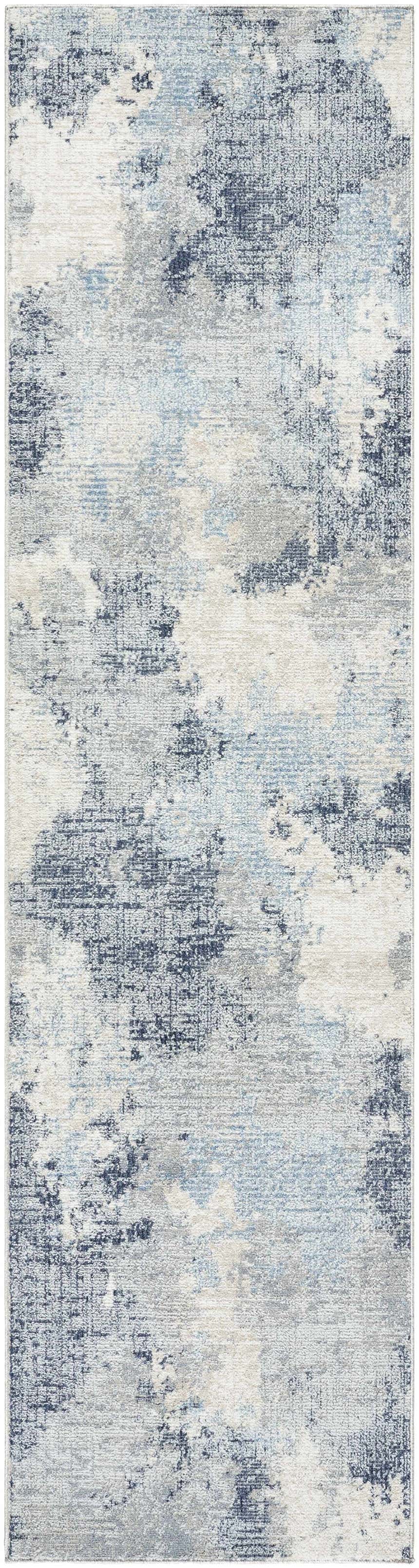 Close-up of the Keme Area Rug - Clearance. Contemporary design with charcoal, gray, and silver abstract patterns. Design-Runner-2610