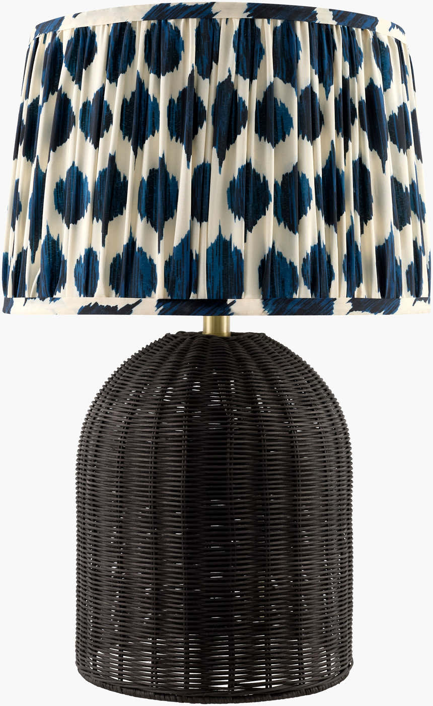 Deep Aqua Blue Bohemian Table Lamp with global details for bedside or console tables