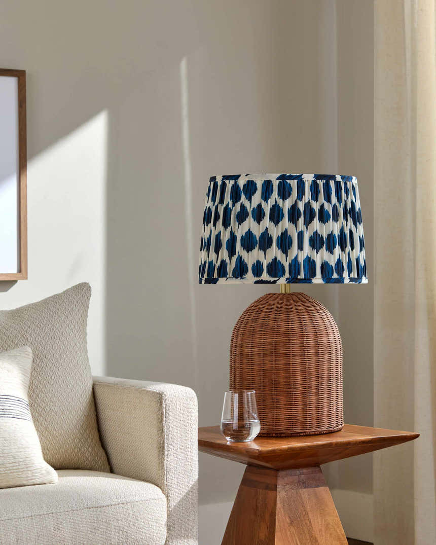 Rich Aqua Blue Bohemian Table Lamp with global details for bedside or console tables