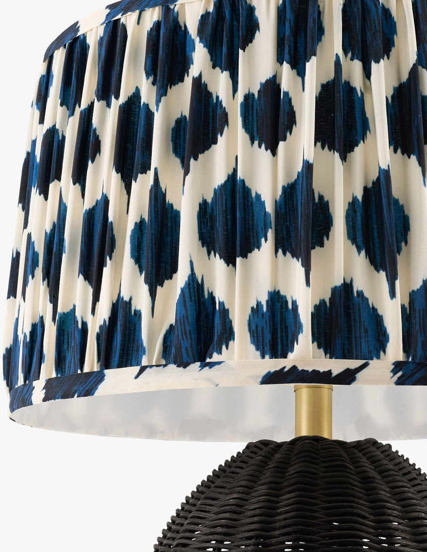 Deep Aqua Blue Bohemian Table Lamp with global details for bedside or console tables