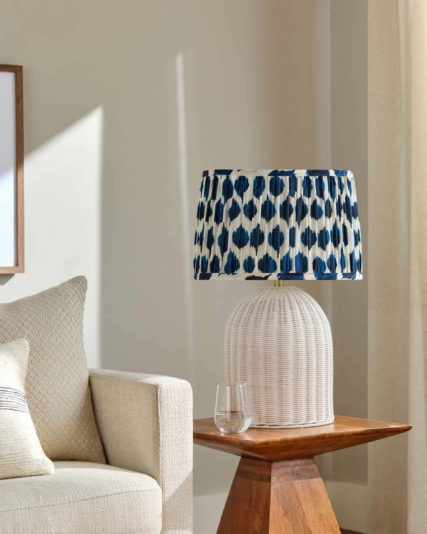 Warm Aqua Blue Bohemian Table Lamp with global details for bedside or console tables