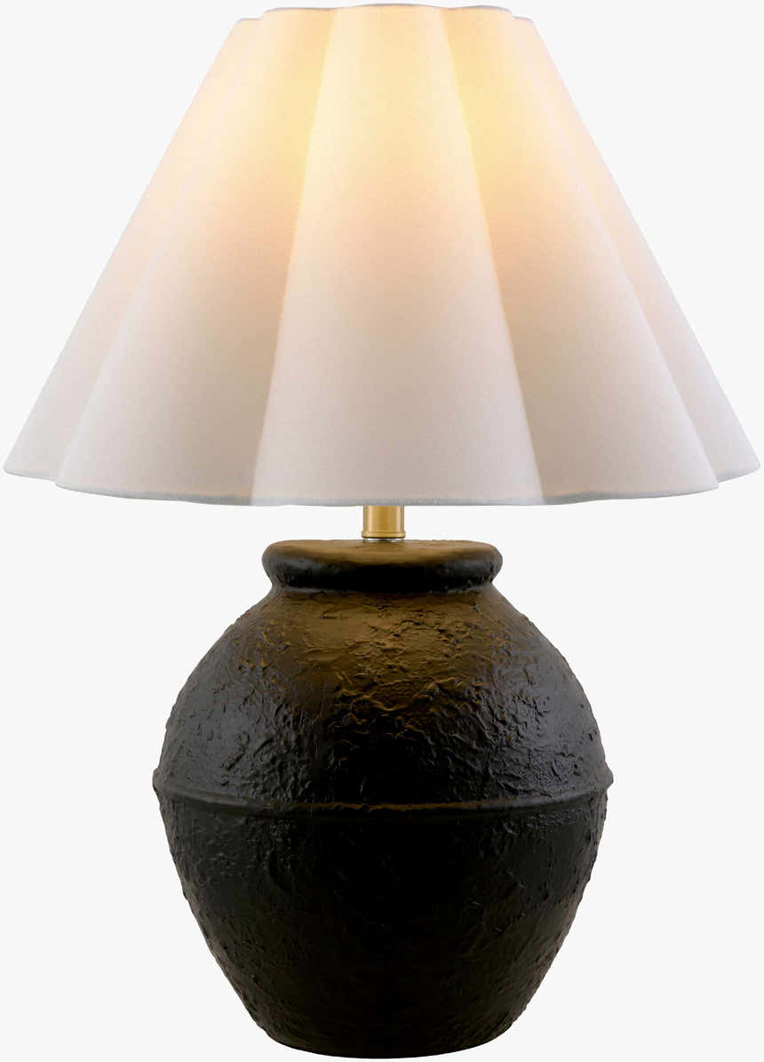 Dark Gray Rustic Table Lamp with linen details for bedside or console tables
