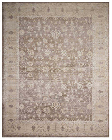 Close-up of Nourison Aldora Sand Vintage Area Rug, featuring a floral pattern and border in sandstone and beige tones.