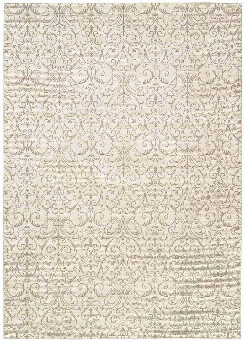 Close-up of the Nourison Luminance Opal Vintage Area Rug, featuring a subtle, ornate pattern in soft opal tones. Handmade rug texture.