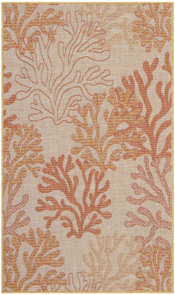 Close-up of Nourison Garden Oasis Coral area rug featuring a coral branch pattern on a neutral background.