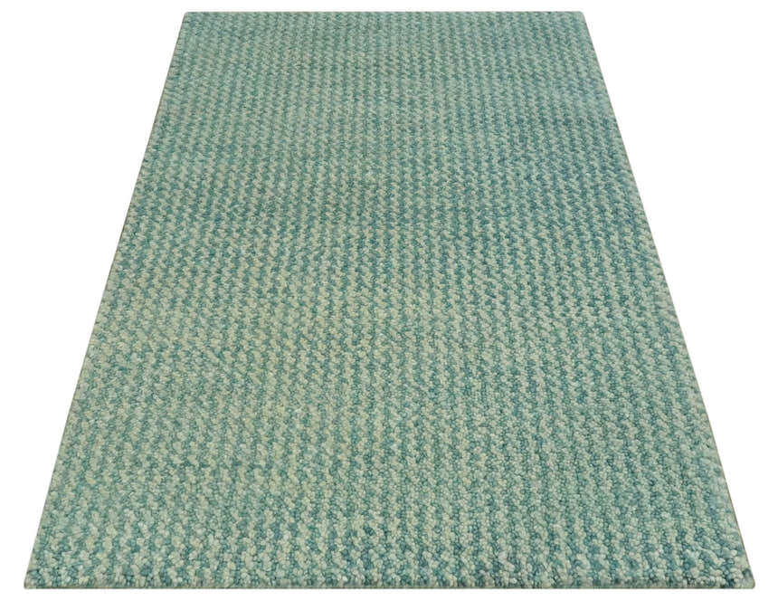 Light Blue and Beige Stripes Design Contemporary Custom Made wool Area Rug