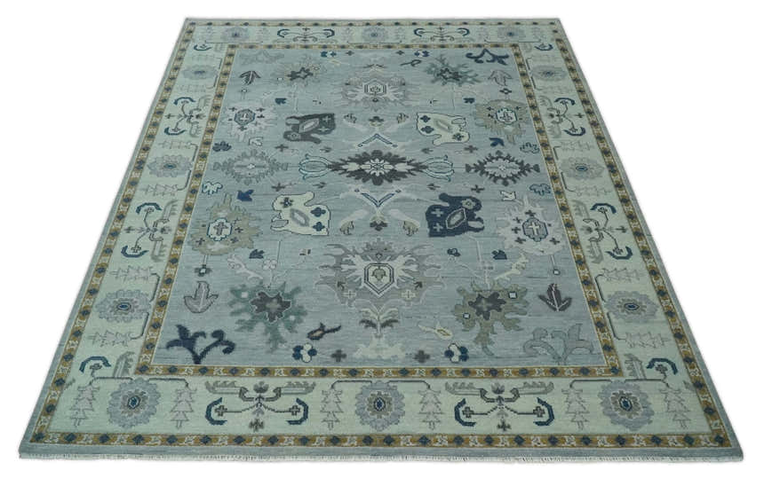 Light Blue Hand knotted Traditional Oushak Multi Size wool Area Rug