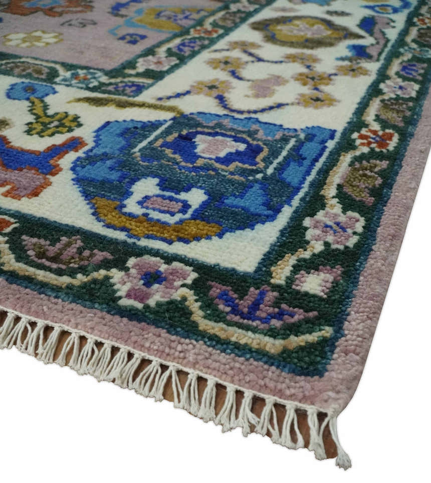 Light Purple, Ivory and Blue Hand knotted Traditional Oushak Multi Size wool Area Rug