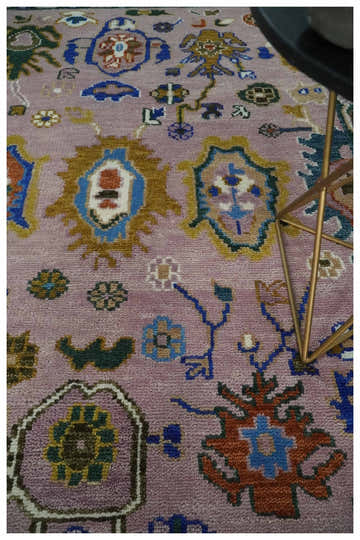 Light Purple, Ivory and Blue Hand knotted Traditional Oushak Multi Size wool Area Rug