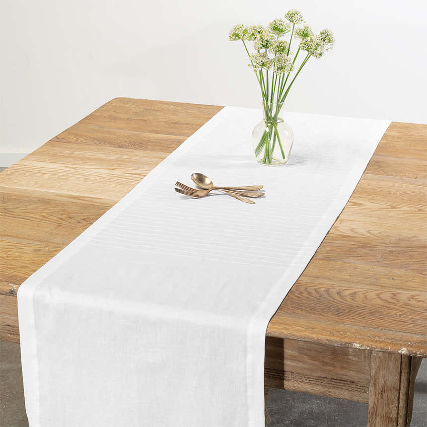 Washed Linen & Cotton Table Runner- White