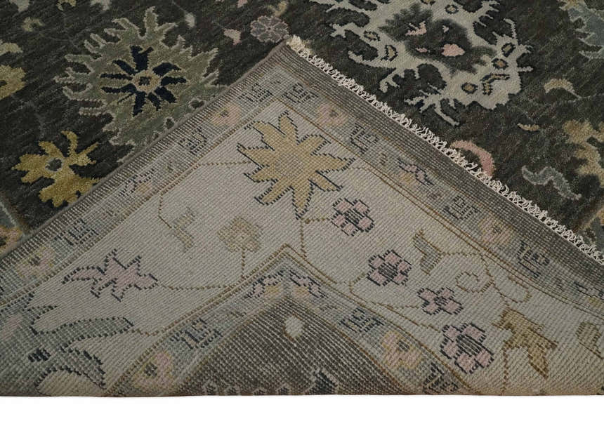 Custom Made Hand Knotted Dark Gray and Beige Traditional Wool Rug