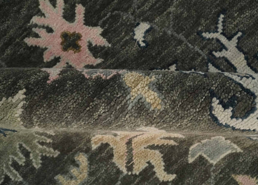 Custom Made Hand Knotted Dark Gray and Beige Traditional Wool Rug