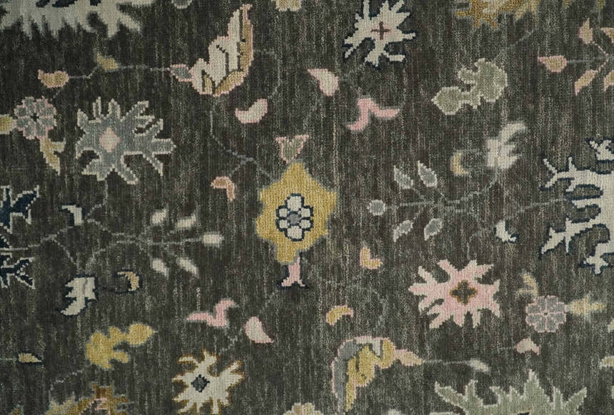 Custom Made Hand Knotted Dark Gray and Beige Traditional Wool Rug