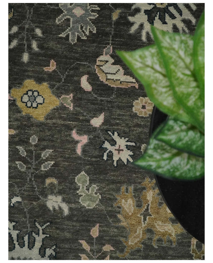 Custom Made Hand Knotted Dark Gray and Beige Traditional Wool Rug