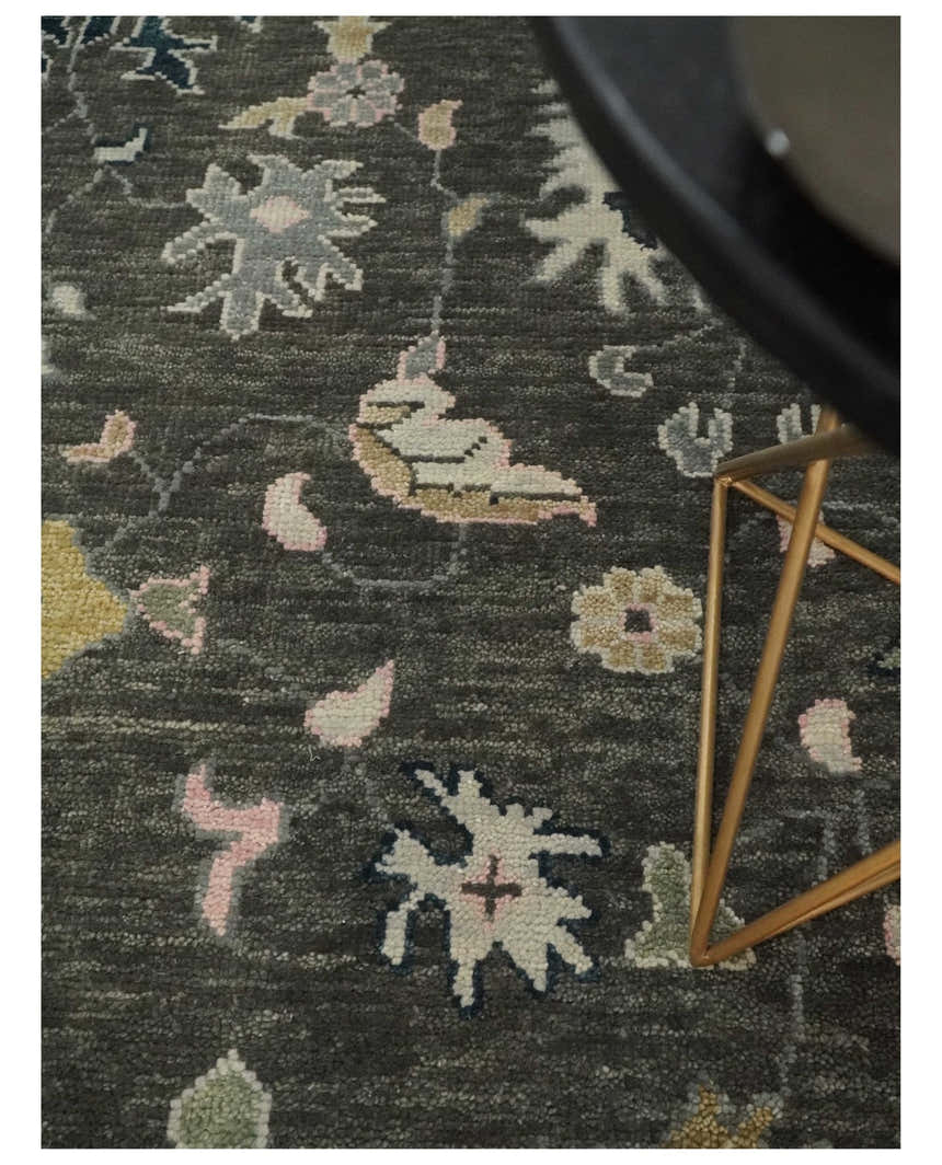 Custom Made Hand Knotted Dark Gray and Beige Traditional Wool Rug