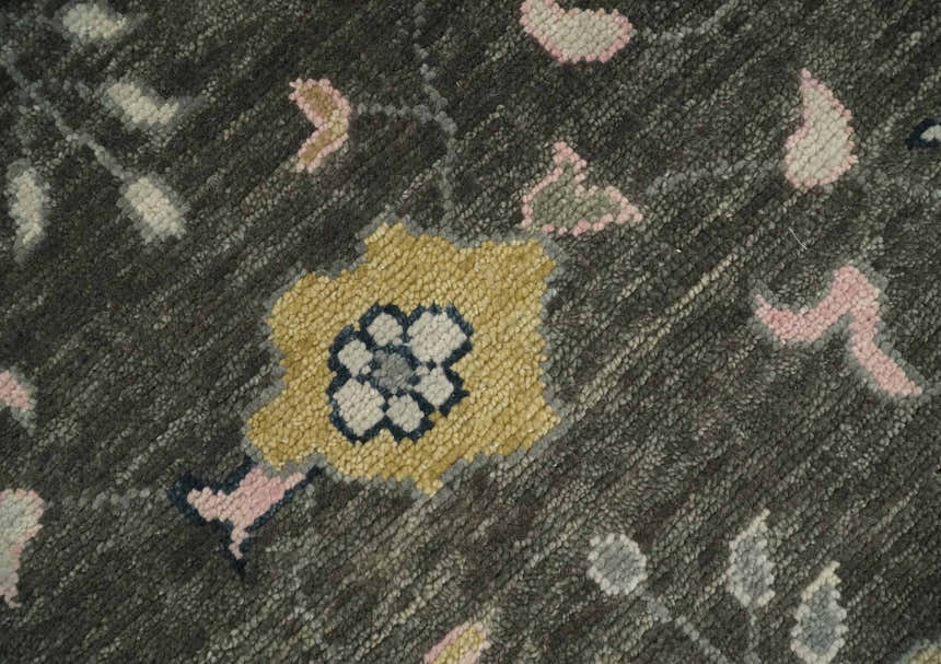 Custom Made Hand Knotted Dark Gray and Beige Traditional Wool Rug
