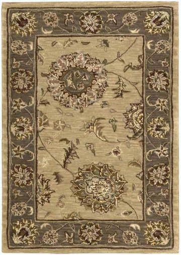 Handmade Nourison 2000 Beige Persian rug featuring a floral pattern and border in beige and brown tones.