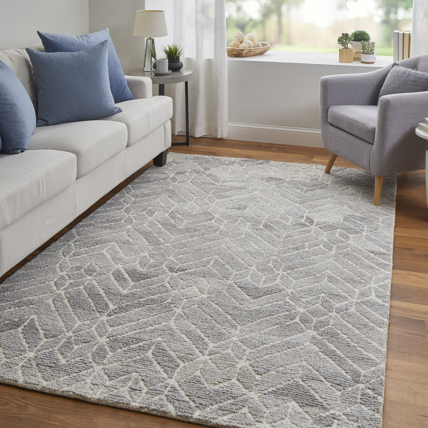 Feizy Asher Transitional Geometric - Taupe/Gray/Ivory Area Rug - Clearance