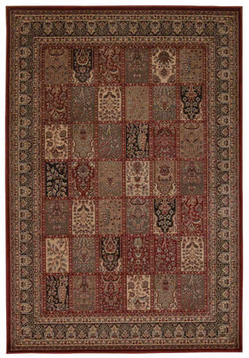 Detailed Nourison Ararat Burgundy Persian rug with a rectangular shape and a repeating block pattern.