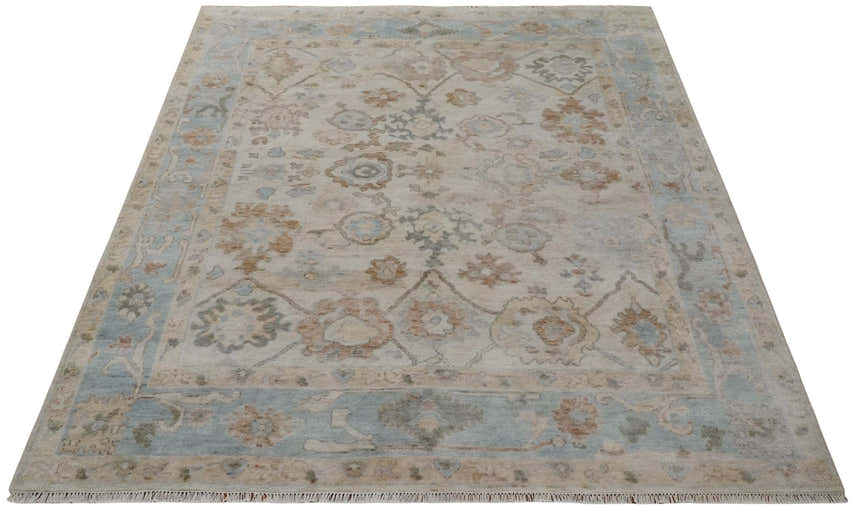 Made to Order Hand Knotted Ivory, Silver and Brown Traditional Antique Style Wool Area Rug