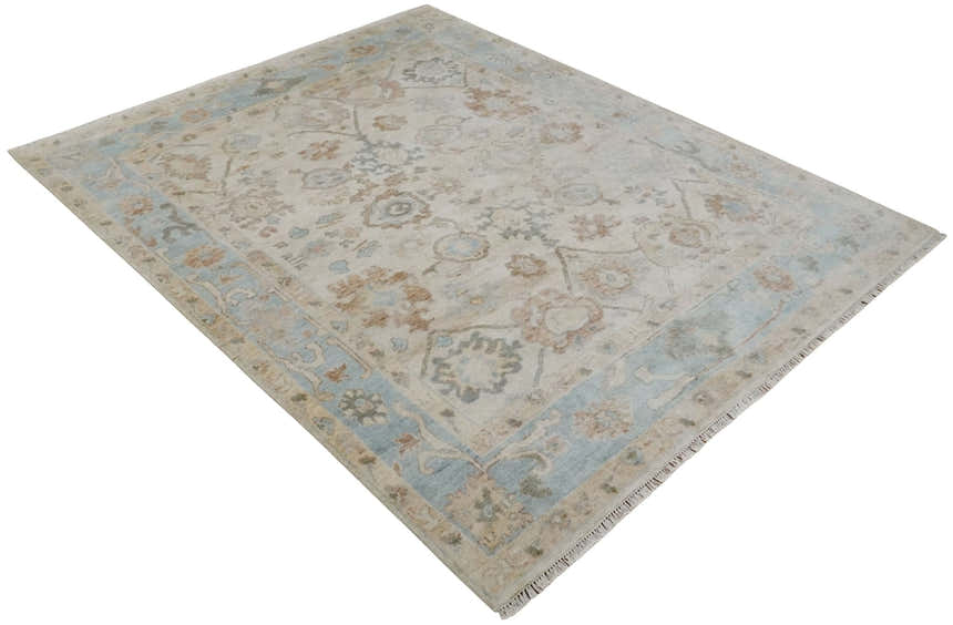 Made to Order Hand Knotted Ivory, Silver and Brown Traditional Antique Style Wool Area Rug