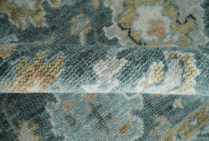 Made to Order Teal, Olive and Silver Antique Style Hand knotted Oushak wool Area Rug