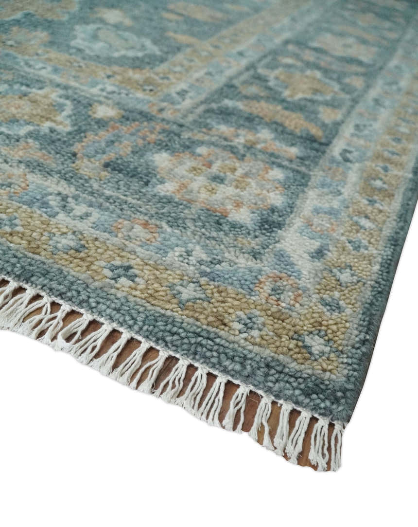 Made to Order Teal, Olive and Silver Antique Style Hand knotted Oushak wool Area Rug