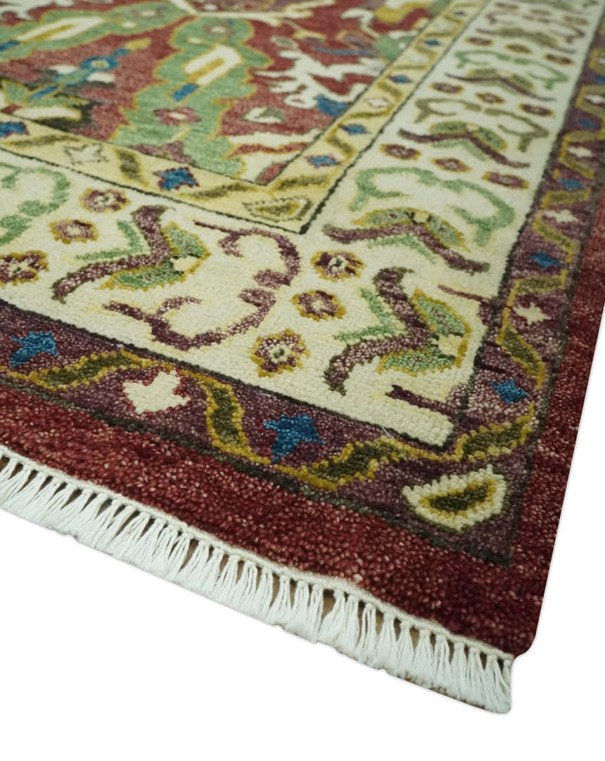 Maroon and Green Hand Knotted Traditional Large Design Multi Size wool area rug