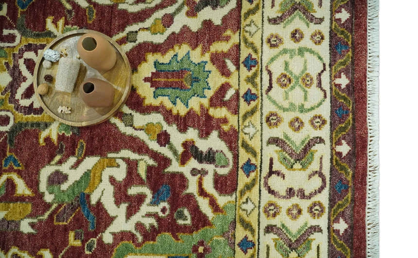 Maroon and Green Hand Knotted Traditional Large Design Multi Size wool area rug