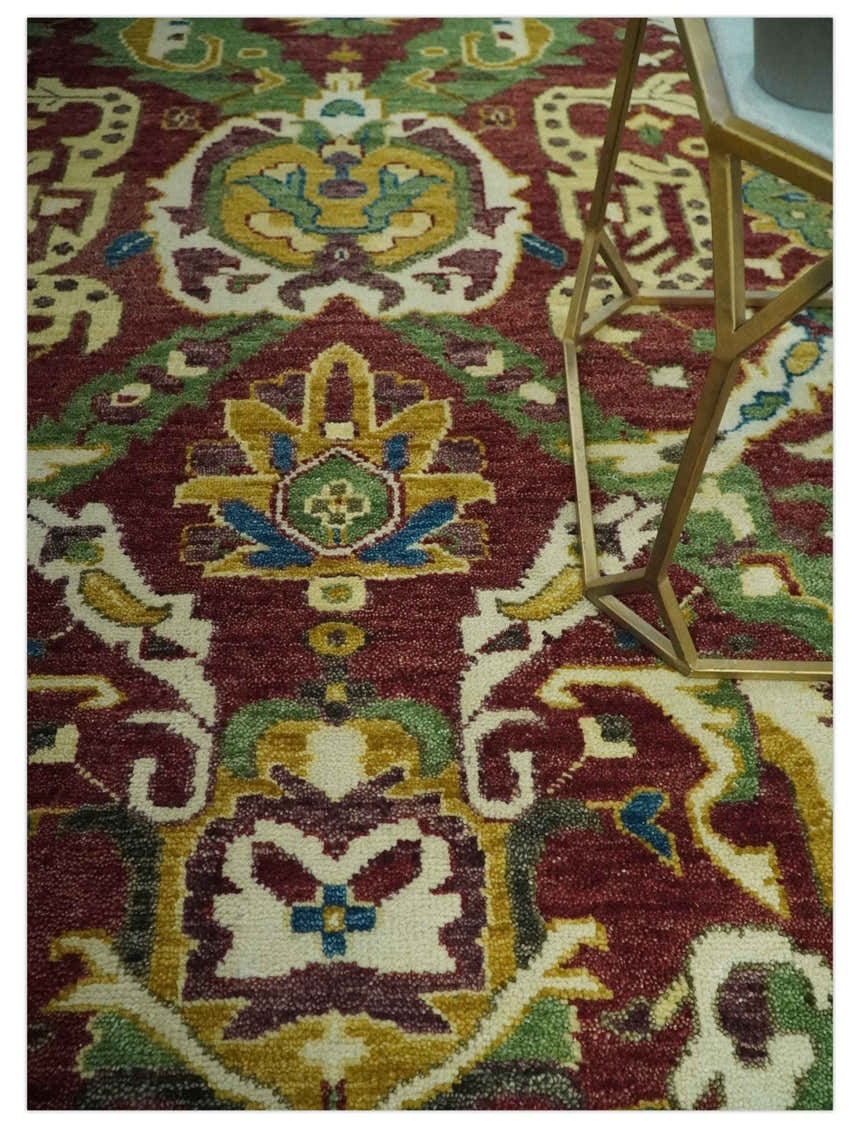 Maroon and Green Hand Knotted Traditional Large Design Multi Size wool area rug