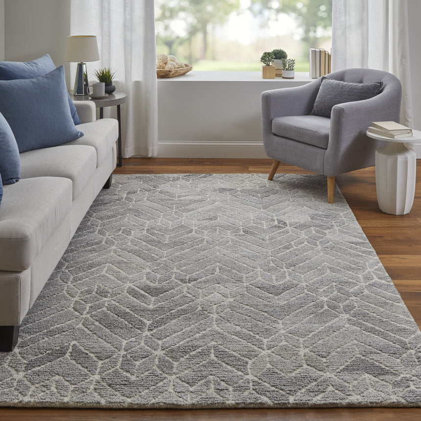 Feizy Asher Transitional Geometric - Taupe/Gray/Ivory Area Rug - Clearance