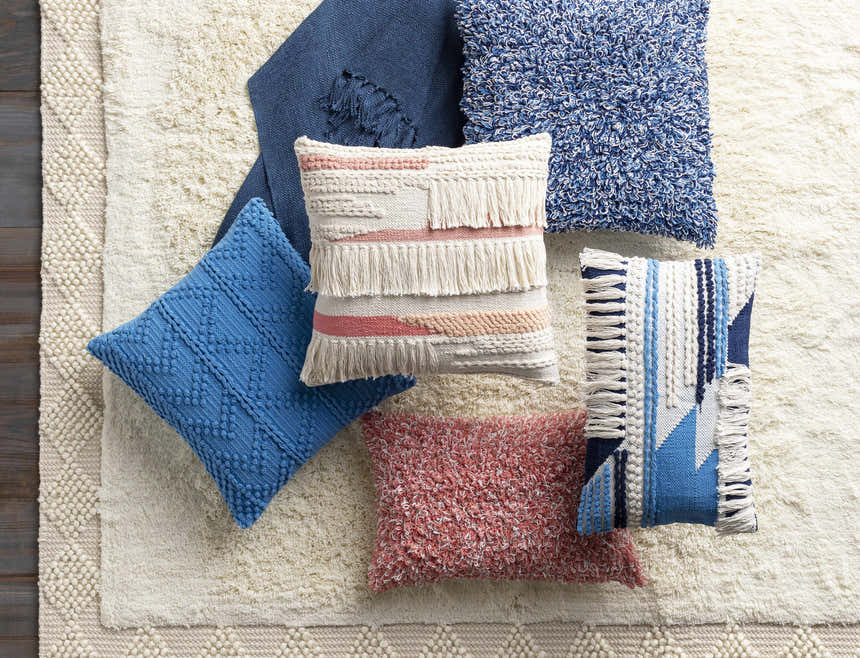 Lacaron Blue Chevron Fringe Lumbar Pillow - Clearance