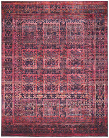 Detailed product shot of the Feizy Voss Transitional Oriental Red/Gray Area Rug. Features a vintage, geometric pattern. Design-Rectangle