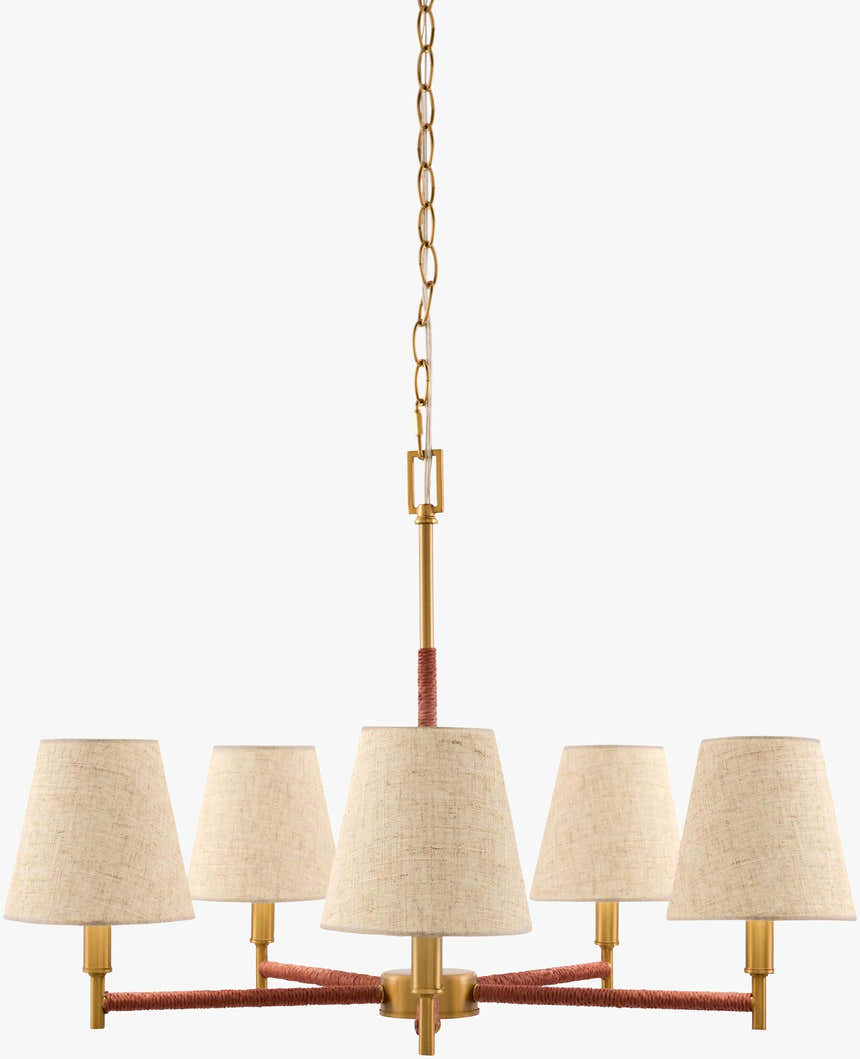 Soft Gold Modern Chandelier with linen details for dining or living rooms