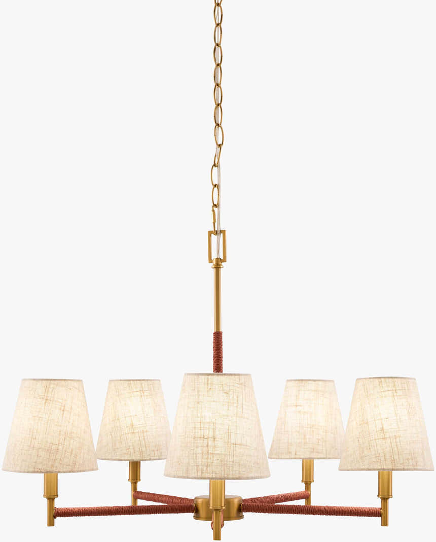Soft Gold Modern Chandelier with linen details for dining or living rooms