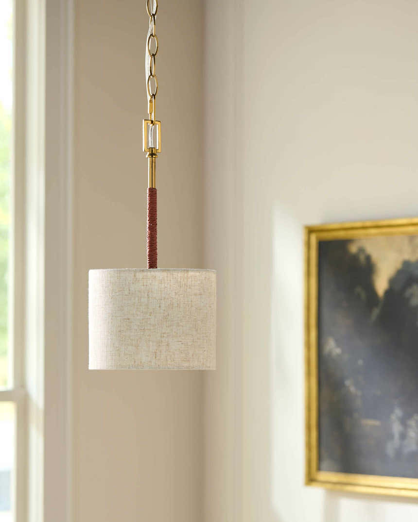 Gold Modern Pendant Light with linen details for kitchen islands or dining areas