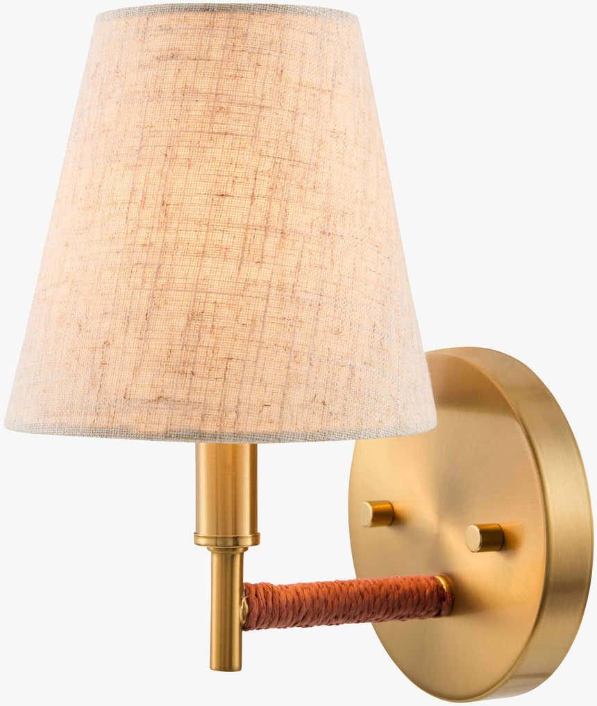 Tan Modern Wall Sconce with linen details for hallway or bedroom lighting
