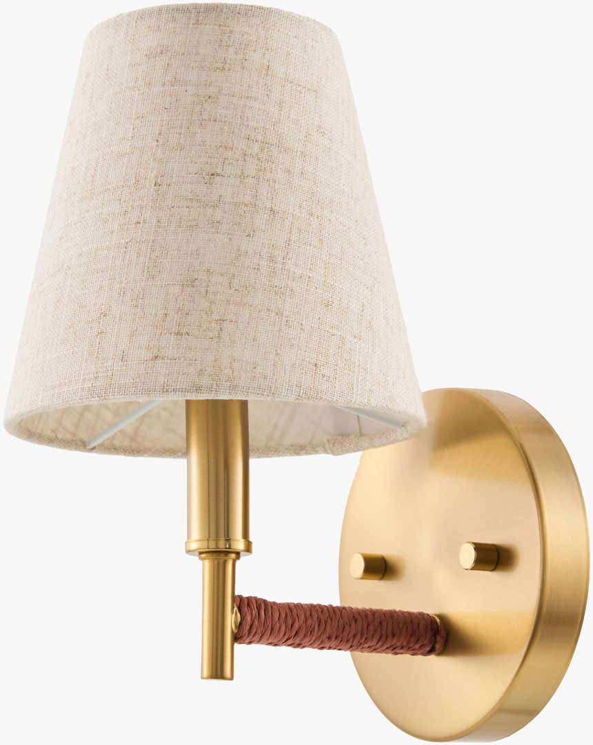 Tan Modern Wall Sconce with linen details for hallway or bedroom lighting
